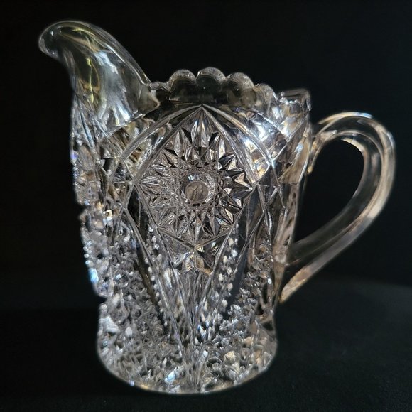 Vintage Pressed Glass Creamer Sawtooth Scalloped Rim, Small Glass Pitcher - Picture 3 of 6